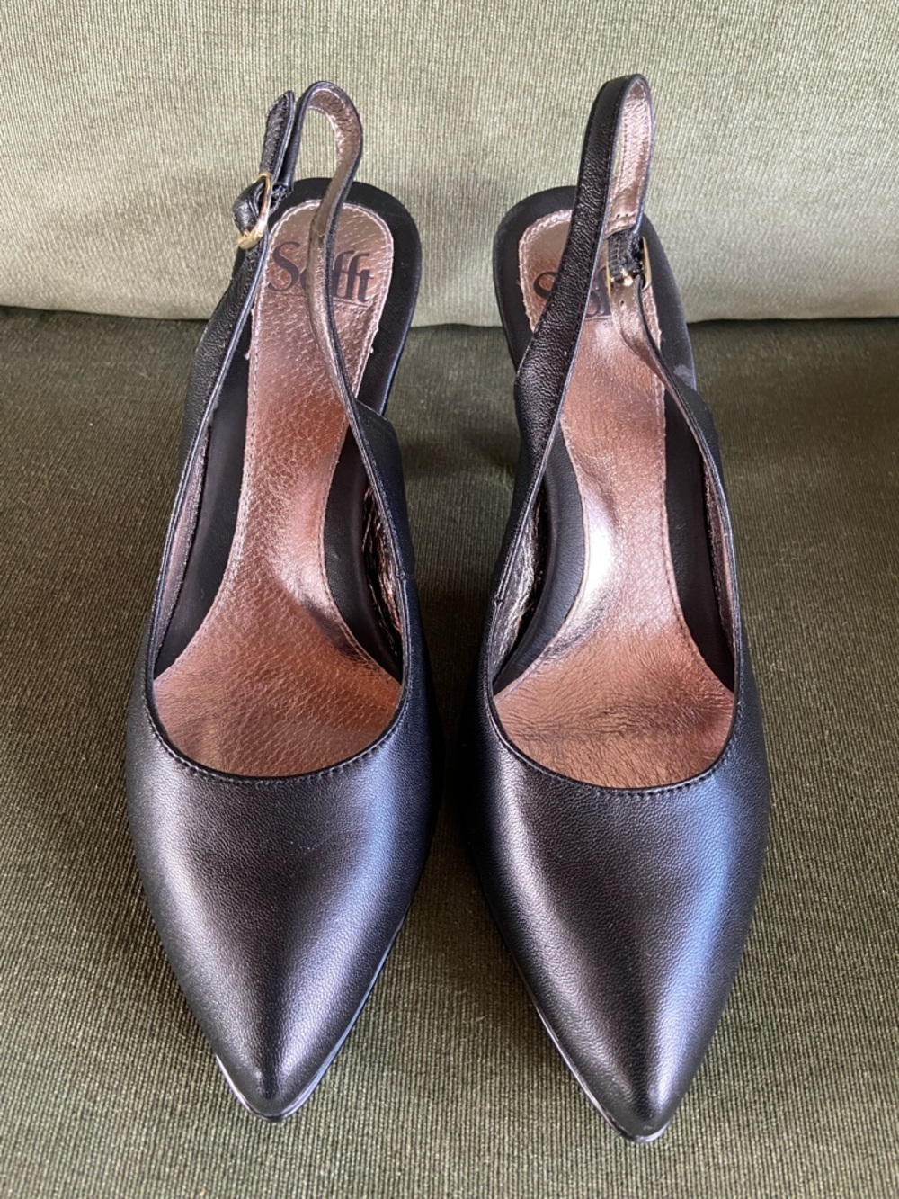 Sofft Black Leather Pointed Slingback Pumps